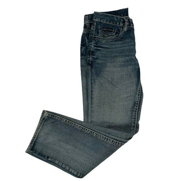 T.K. Axel Jeans Mens 32X34 Straight Leg Stonewash Whiskers Button Pockets Denim - Picture 3 of 10